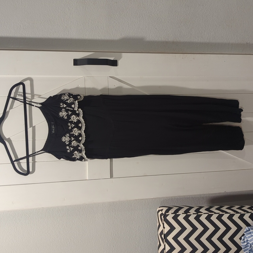 Love Tree - Women's Black Spaghetti Strap Jumper with White Embroidery. Sz. Larg